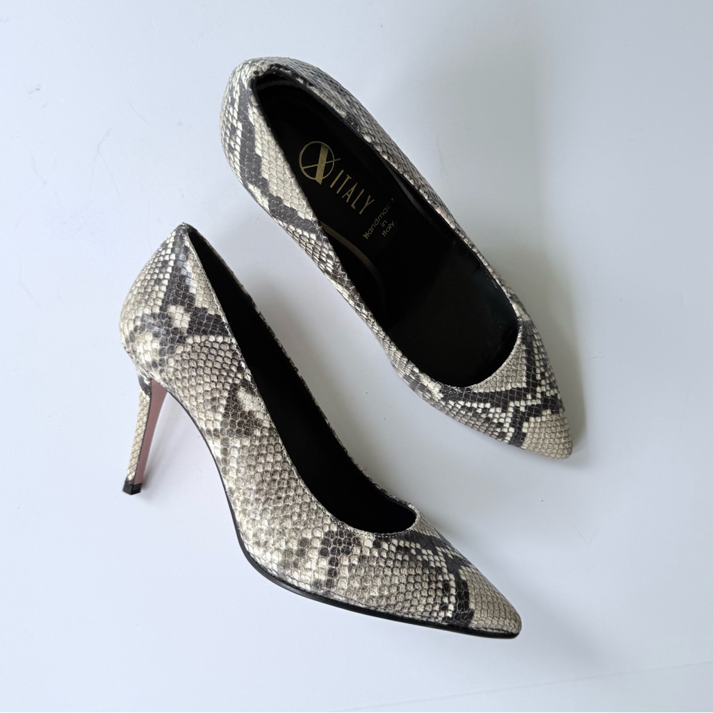 Oxitaly Snakeskin Embossed Pointed Toe Stiletto Pump Handmade In Italy 38